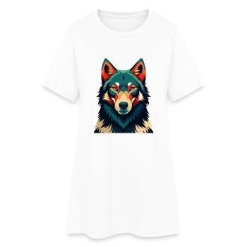 Wolf Cartoon Character Colorful Pet Animal - Women’s T-Shirt Dress - white - Front