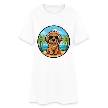 Cockapoo Hunderasse Cartoon Sonnenbrille Strand - Frauen T-Shirt-Kleid - Weiß - Vorne