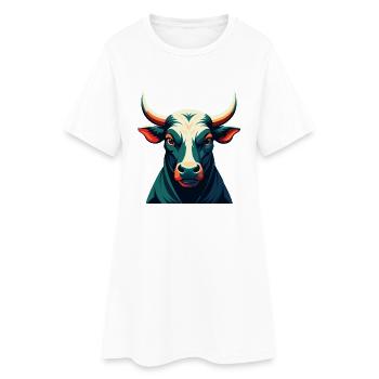 Bull Cartoon Character Colorful Pet Animal - Women’s T-Shirt Dress - white - Front