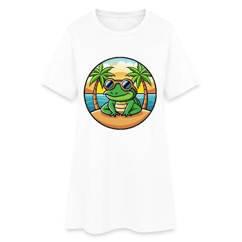 Frog Funny Cartoon Summer Beach Sunglasses Sticker - Women’s T-Shirt Dress - white - Front