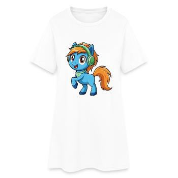 Pony Funny Cartoon Character Headphone Music - Women’s T-Shirt Dress - white - Front