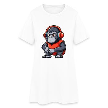 Gorille Funny Cartoon Character Musique de casque - Robe T-shirt Femme - blanc - Devant