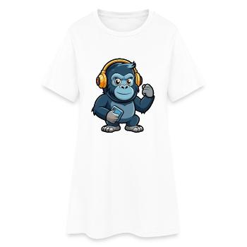 Gorille Funny Cartoon Character Musique de casque - Robe T-shirt Femme - blanc - Devant