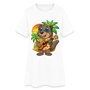 Lustige Biber Cartoon Sommer Strand Sonnenbrille - Frauen T-Shirt-Kleid - Weiß - Vorne