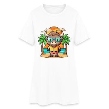 Buffalo Lustige Cartoon Sommer Strand Sonnenbrille - Frauen T-Shirt-Kleid - Weiß - Vorne