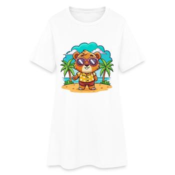 Bär Lustige Cartoon Sommer Strand Sonnenbrille - Frauen T-Shirt-Kleid - Weiß - Vorne