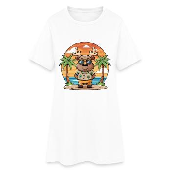 Elch Lustige Cartoon Sommer Strand Sonnenbrille - Frauen T-Shirt-Kleid - Weiß - Vorne