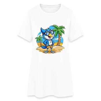 Blue Jay Lustige Cartoon Sommer Strand Sonnenbrille - Frauen T-Shirt-Kleid - Weiß - Vorne