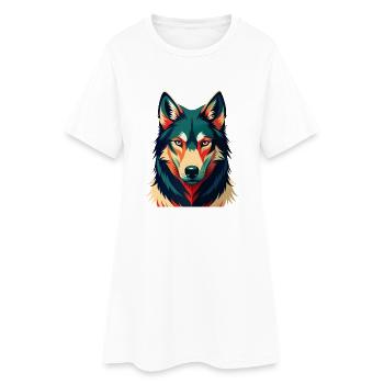Wolf Cartoon Character Colorful Pet Animal - Women’s T-Shirt Dress - white - Front
