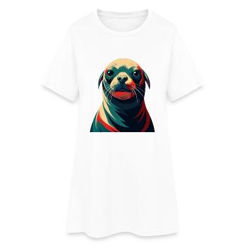 Robbe Cartoon Figur Buntes Haustier Tier - Frauen T-Shirt-Kleid - Weiß - Vorne