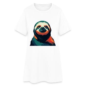 Sloth Cartoon Character Colorful Pet Animal - Women’s T-Shirt Dress - white - Front