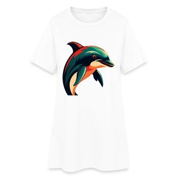 Dolphin Cartoon Character Colorful Pet Animal - Women’s T-Shirt Dress - white - Front