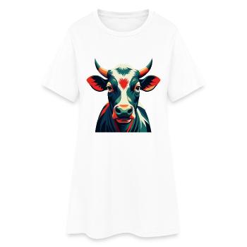 Kuh Cartoon Figur Buntes Haustier Tier - Frauen T-Shirt-Kleid - Weiß - Vorne