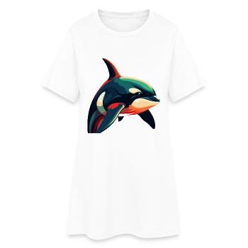 Orca Cartoon-Figur Buntes Haustier - Frauen T-Shirt-Kleid - Weiß - Vorne