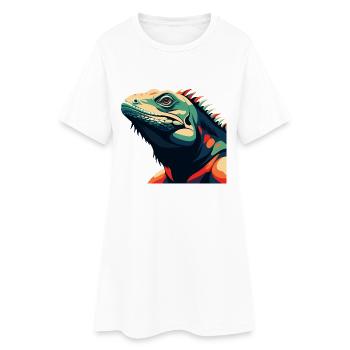 Iguana Cartoon Character Colorful Pet Animal - Women’s T-Shirt Dress - white - Front