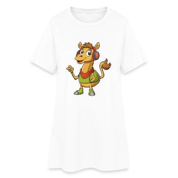 Kamel Lustige Cartoon Figur Kopfhörer Musik - Frauen T-Shirt-Kleid - Weiß - Vorne