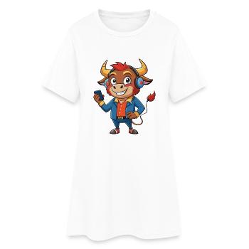Bull Funny Cartoon Character Headphone Music - Women’s T-Shirt Dress - white - Front
