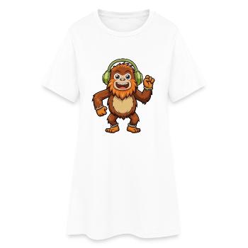 Big Foot Lustige Cartoon Figur Kopfhörer Musik - Frauen T-Shirt-Kleid - Weiß - Vorne