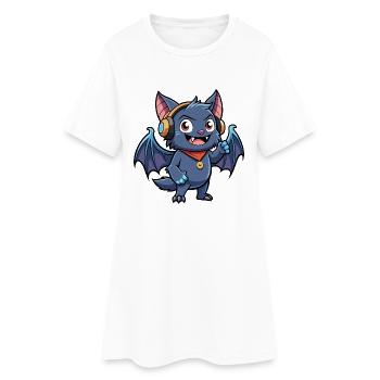 Bat Funny Cartoon Character Headphone Music - Women’s T-Shirt Dress - white - Front