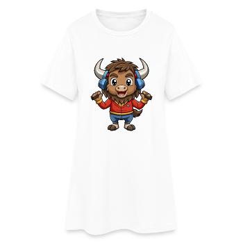 Bison Lustige Zeichentrickfigur Kopfhörer Musik - Frauen T-Shirt-Kleid - Weiß - Vorne