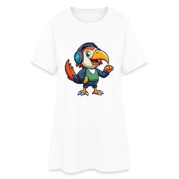 Toucan Funny Cartoon Character Headphone Music - Women’s T-Shirt Dress - white - Front