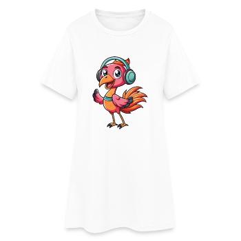 Flamingo Funny Cartoon Character Musique de casque - Robe T-shirt Femme - blanc - Devant