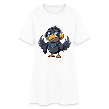 Crow Funny Cartoon Character Headphone Music - Women’s T-Shirt Dress - white - Front