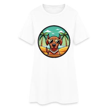 Sabueso Español Hunderasse Cartoon Sonnenbrille Strand - Frauen T-Shirt-Kleid - Weiß - Vorne