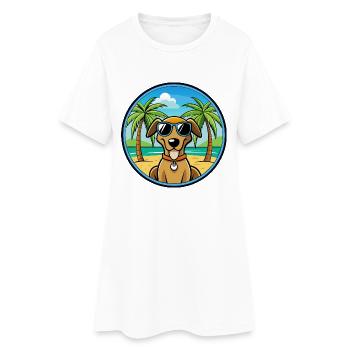 Polnische Jagdhunderasse Cartoon Sonnenbrille Strand - Frauen T-Shirt-Kleid - Weiß - Vorne
