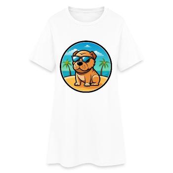 Miniatur Shar Pei Hunderasse Cartoon Sonnenbrille - Frauen T-Shirt-Kleid - Weiß - Vorne