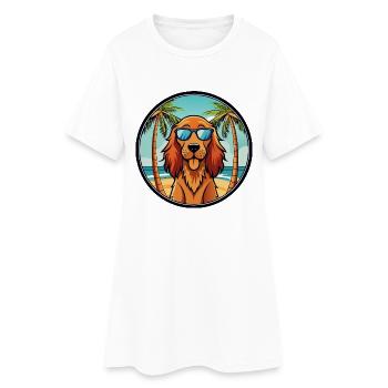 Irish Setter Hund Rasse Cartoon Sonnenbrille Strand - Frauen T-Shirt-Kleid - Weiß - Vorne