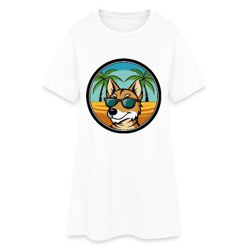 Hygenhund Hunderasse Cartoon Sonnenbrille Strand - Frauen T-Shirt-Kleid - Weiß - Vorne