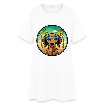 Dachshund Dog Breed Cartoon Sunglasses Beach - Women’s T-Shirt Dress - white - Front