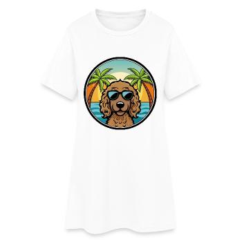 Lockig Beschichtet Retriever Hunderasse Cartoon Strand - Frauen T-Shirt-Kleid - Weiß - Vorne