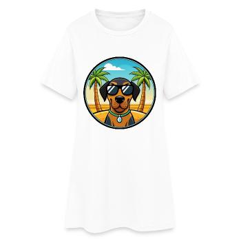 Schwarz Und Tan Coonhound Hunderasse Cartoon Strand - Frauen T-Shirt-Kleid - Weiß - Vorne