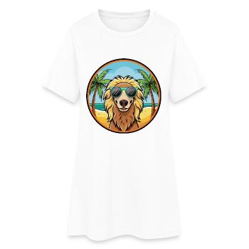 Afghanischer Kuchi Hund Rasse Cartoon Sonnenbrille Strand - Frauen T-Shirt-Kleid - Weiß - Vorne