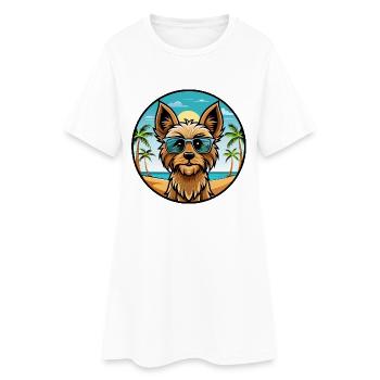 Silky Terrier Hund Rasse Cartoon Sonnenbrille Strand - Frauen T-Shirt-Kleid - Weiß - Vorne