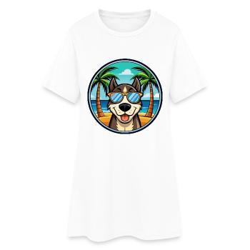 Sibirische Trikolore Hunderasse Cartoon Beach - Frauen T-Shirt-Kleid - Weiß - Vorne