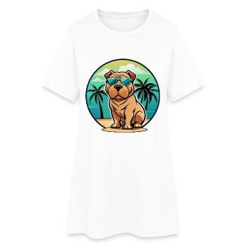 Shar Pei Hunderasse Cartoon Sonnenbrille Strand - Frauen T-Shirt-Kleid - Weiß - Vorne