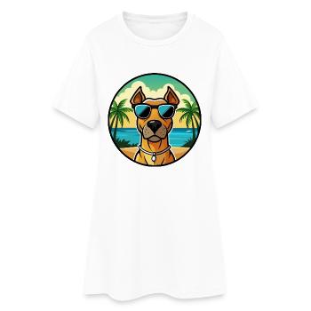 Rhodesian Ridgeback Dog Breed Cartoon Sunglasses - Women’s T-Shirt Dress - white - Front