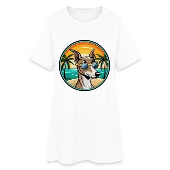 Polnischer Windhund Hund Rasse Cartoon Sonnenbrille Strand - Frauen T-Shirt-Kleid - Weiß - Vorne