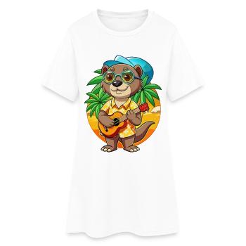 Drôle Otter Cartoon Summer Beach Lunettes de soleil Guitare - Robe T-shirt Femme - blanc - Devant