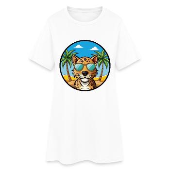 Leopard Cur Hund Rasse Cartoon Sonnenbrille Strand - Frauen T-Shirt-Kleid - Weiß - Vorne