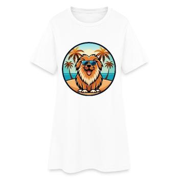 Leonberger Hunderasse Cartoon Sonnenbrille Strand - Frauen T-Shirt-Kleid - Weiß - Vorne
