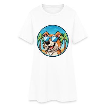 Koolie Hunderasse Cartoon Sonnenbrille Strand - Frauen T-Shirt-Kleid - Weiß - Vorne