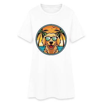 Flat Coated Retriever Dog Breed Cartoon Sunglasses - Women’s T-Shirt Dress - white - Front