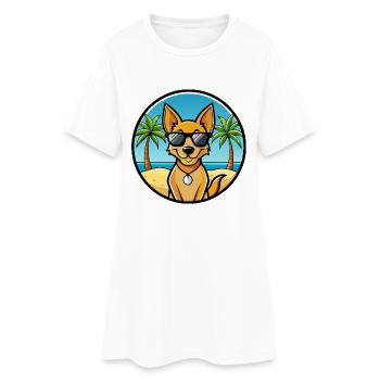 Dingo Hund Rasse Cartoon Sonnenbrille Strand - Frauen T-Shirt-Kleid - Weiß - Vorne