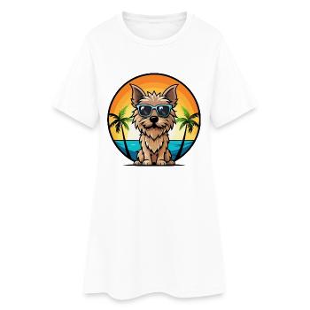 Cairn Terrier Hund Rasse Cartoon Sonnenbrille Strand - Frauen T-Shirt-Kleid - Weiß - Vorne