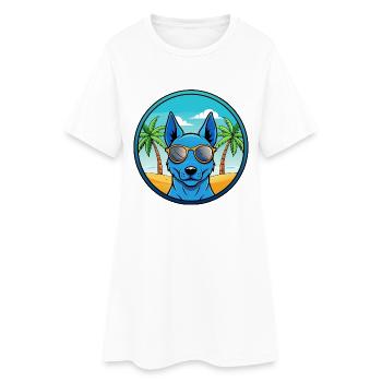 Blue Thai Ridgeback Dog Breed Cartoon Sunglasses - Women’s T-Shirt Dress - white - Front