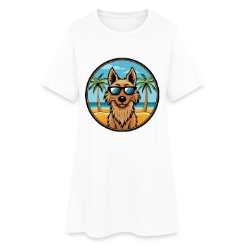 Afghanischer Kuchi Hund Rasse Cartoon Sonnenbrille Strand - Frauen T-Shirt-Kleid - Weiß - Vorne